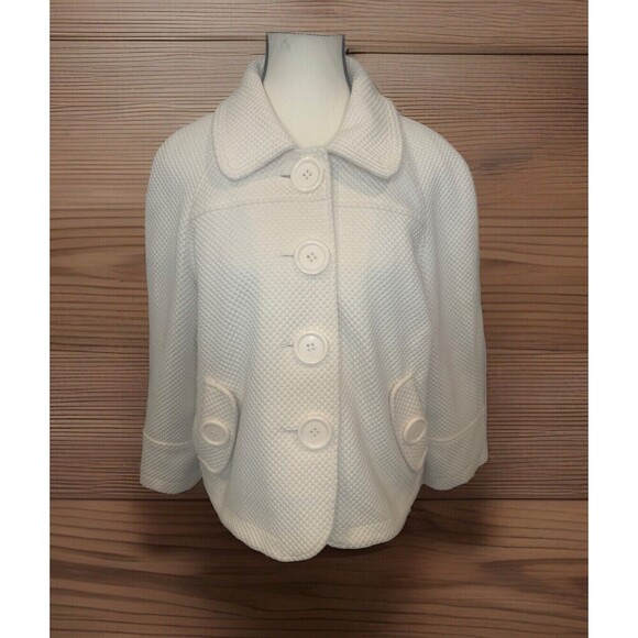 Women’s Maurices CREAM Waffle Short Lined Pea Coat XL Large Buttons Pockets NWOT - Picture 1 of 11